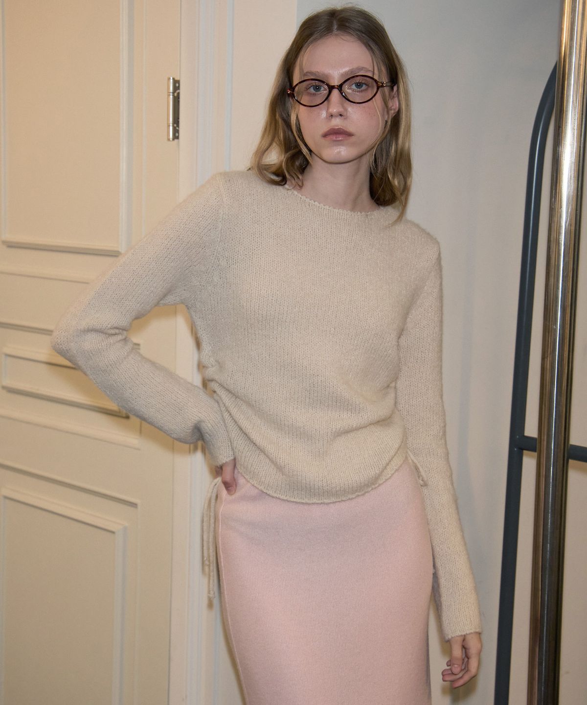 살롱 드 욘(SALON DE YOHN) Ribbon Shirring Knit_ Ivory