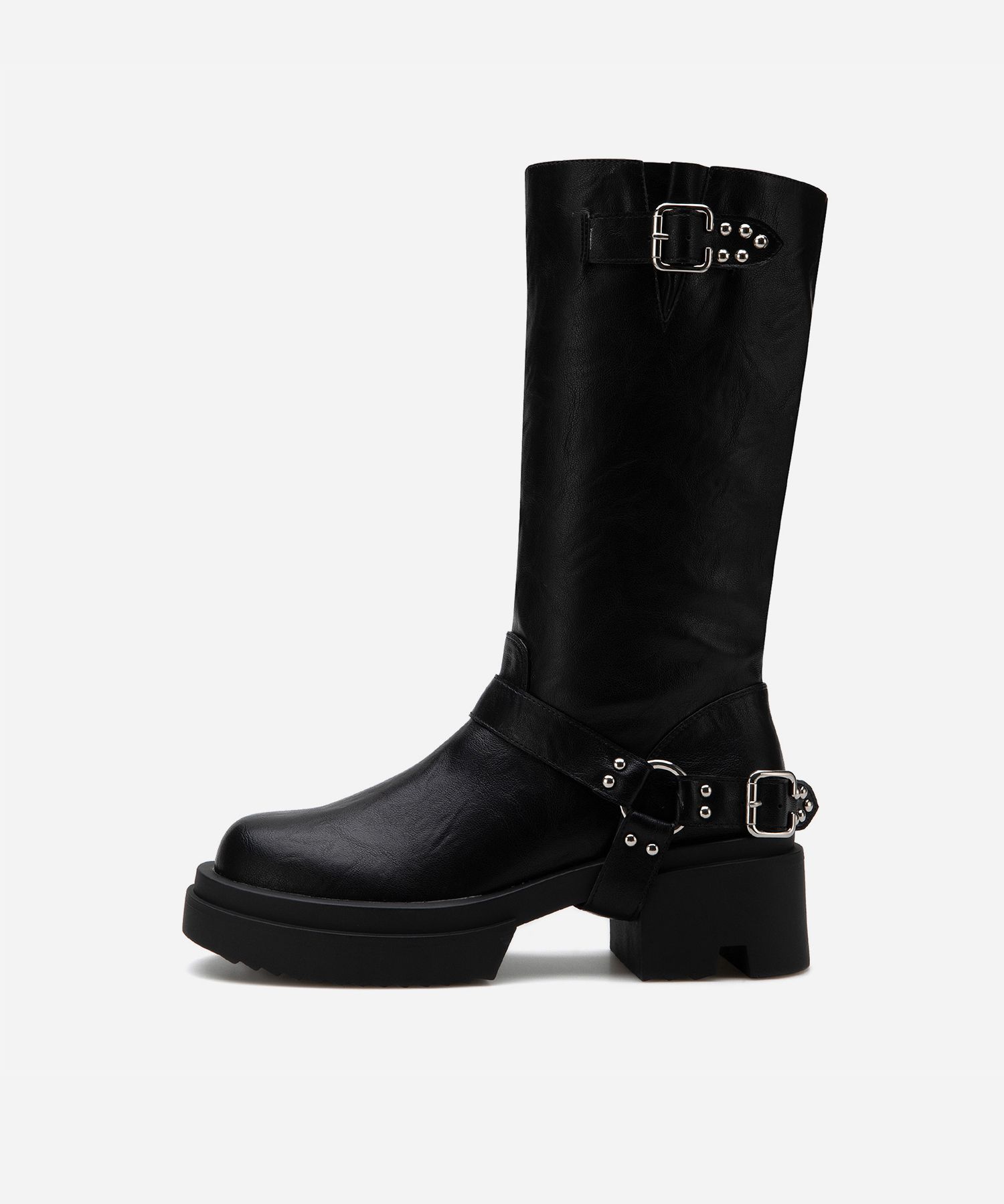 MUSINSA | SALT AND CHOCOLATE Round Toe Rider Buckle Boots