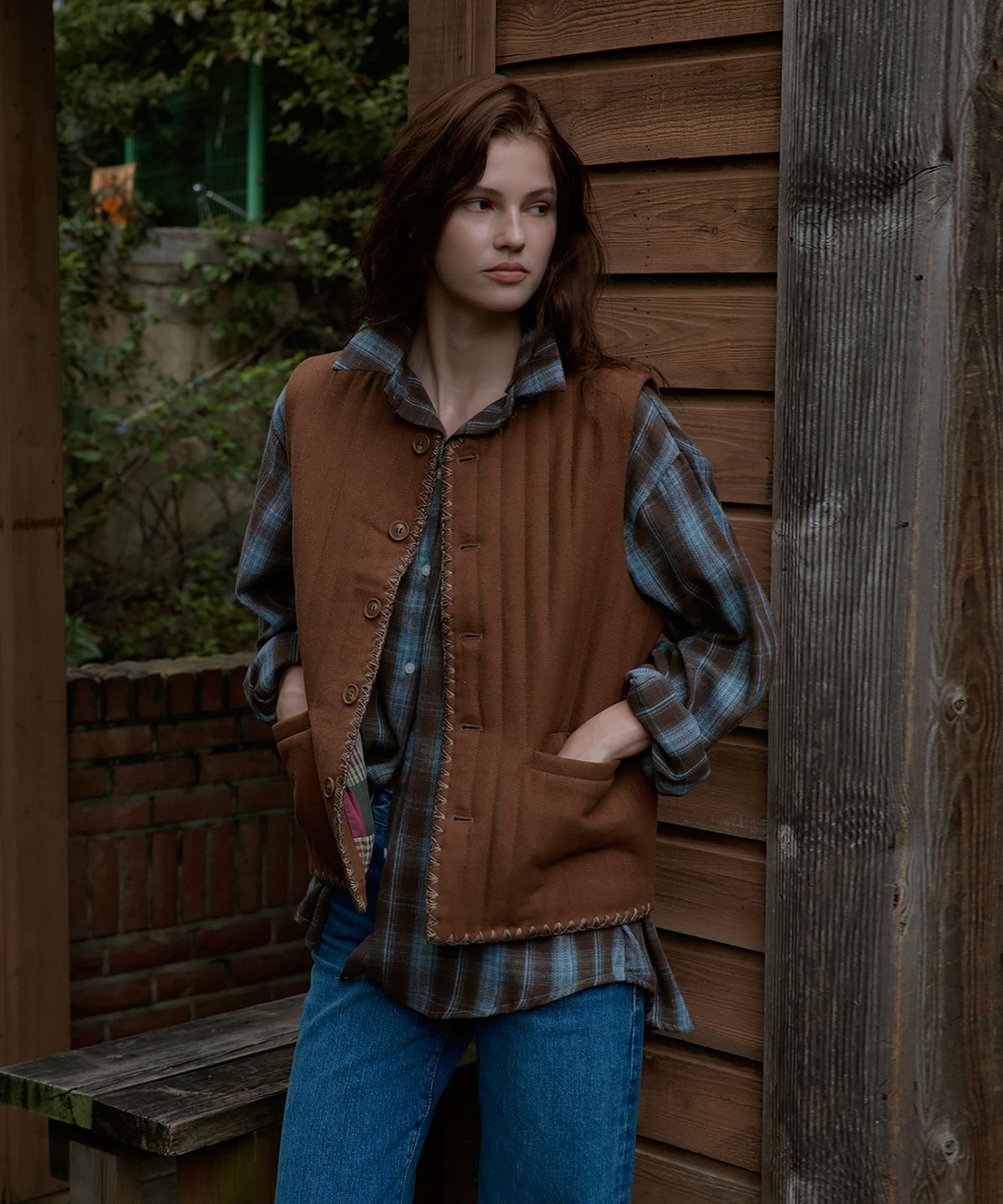 스튜디오앤파르크(STUDIO&PARC) Needlework Wool Quilting Vest_Brown