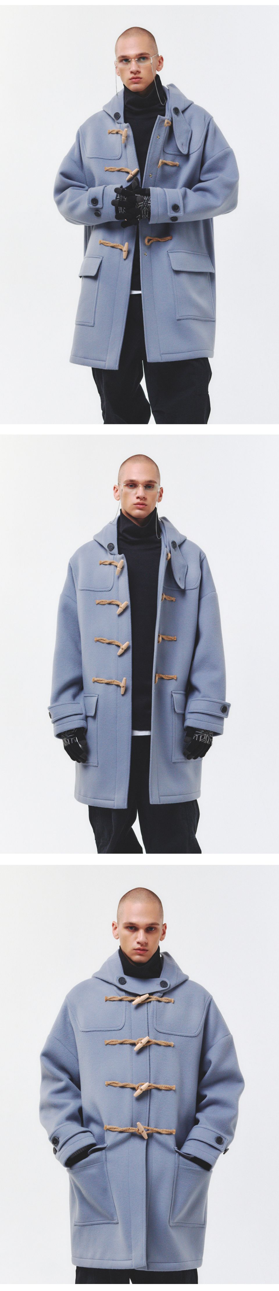 MUSINSA | MAINBOOTH [90% of wool] Oversized Duffle Coat(ASH BLUE)