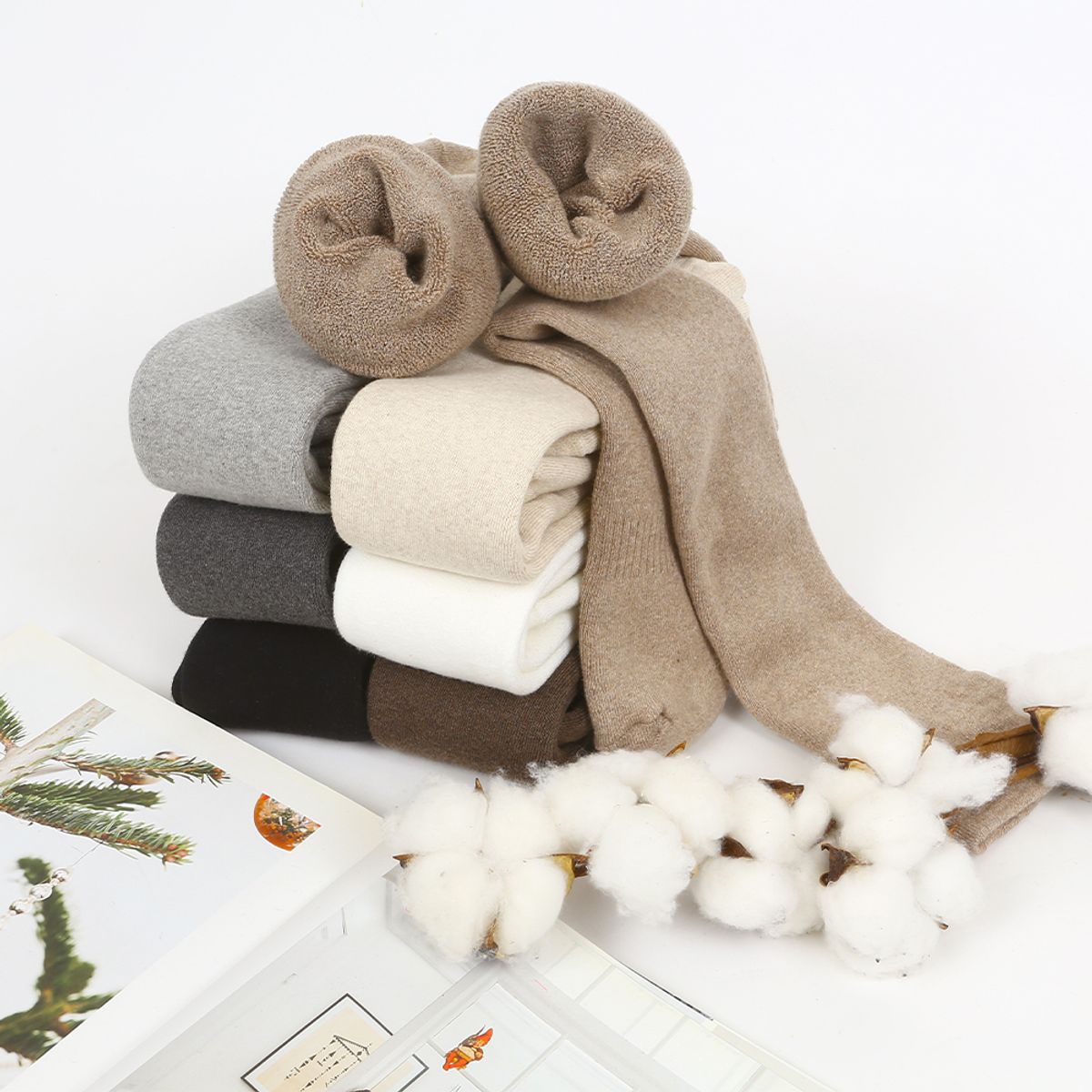 삭스에이(SOCKSA) 따뜻한 순면 통파일 무지 오버니삭스 기모 여성