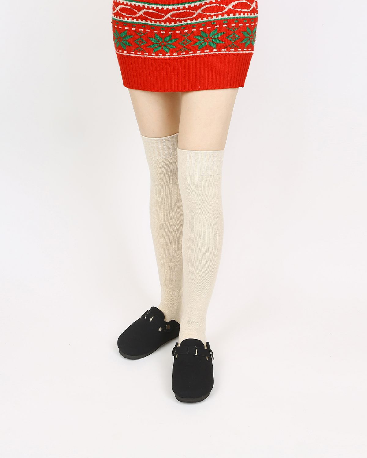 삭스에이(SOCKSA) 따뜻한 순면 통파일 무지 오버니삭스 기모 여성