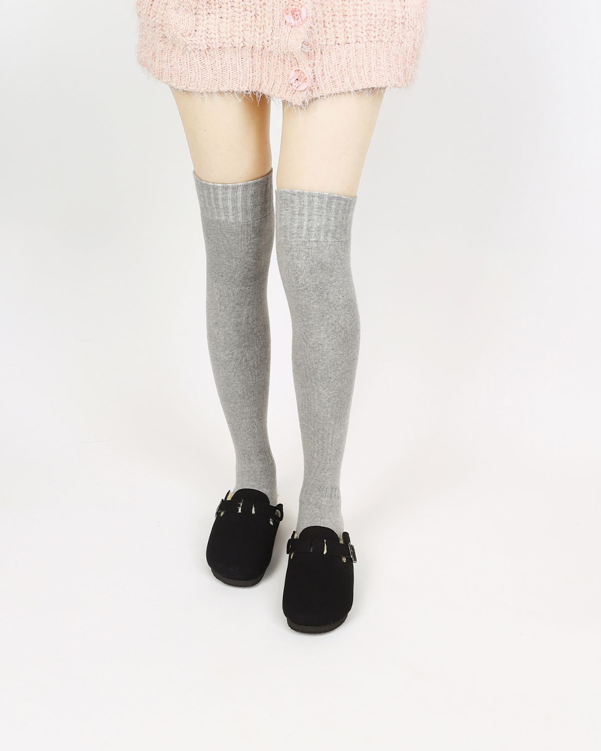 삭스에이(SOCKSA) 따뜻한 순면 통파일 무지 오버니삭스 기모 여성