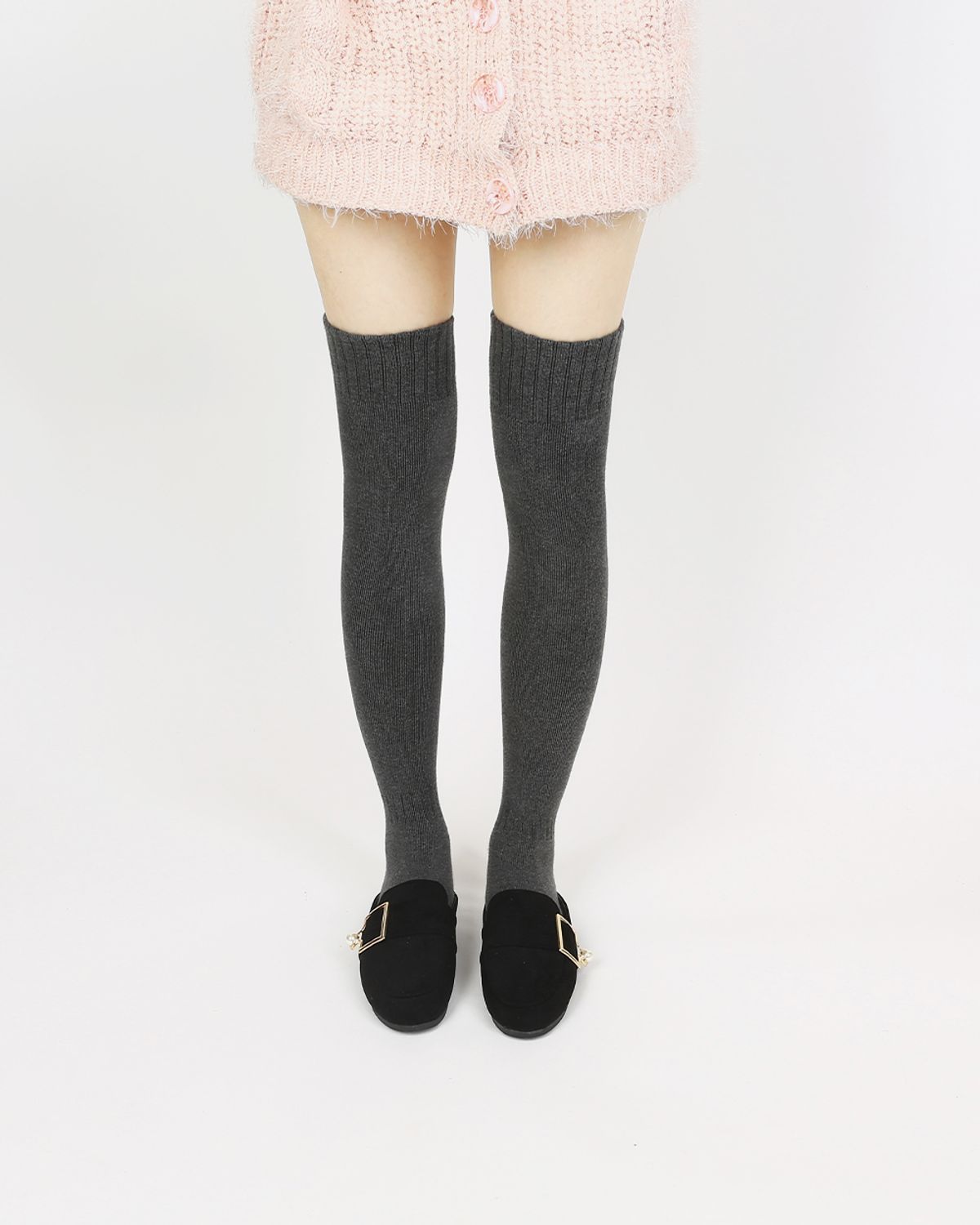 삭스에이(SOCKSA) 따뜻한 순면 통파일 무지 오버니삭스 기모 여성