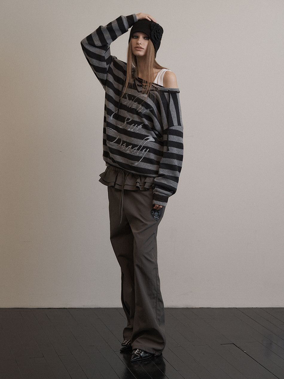 MUSINSA公式 | SETUPEXE STRIPE V-NECK MTM / BLACK