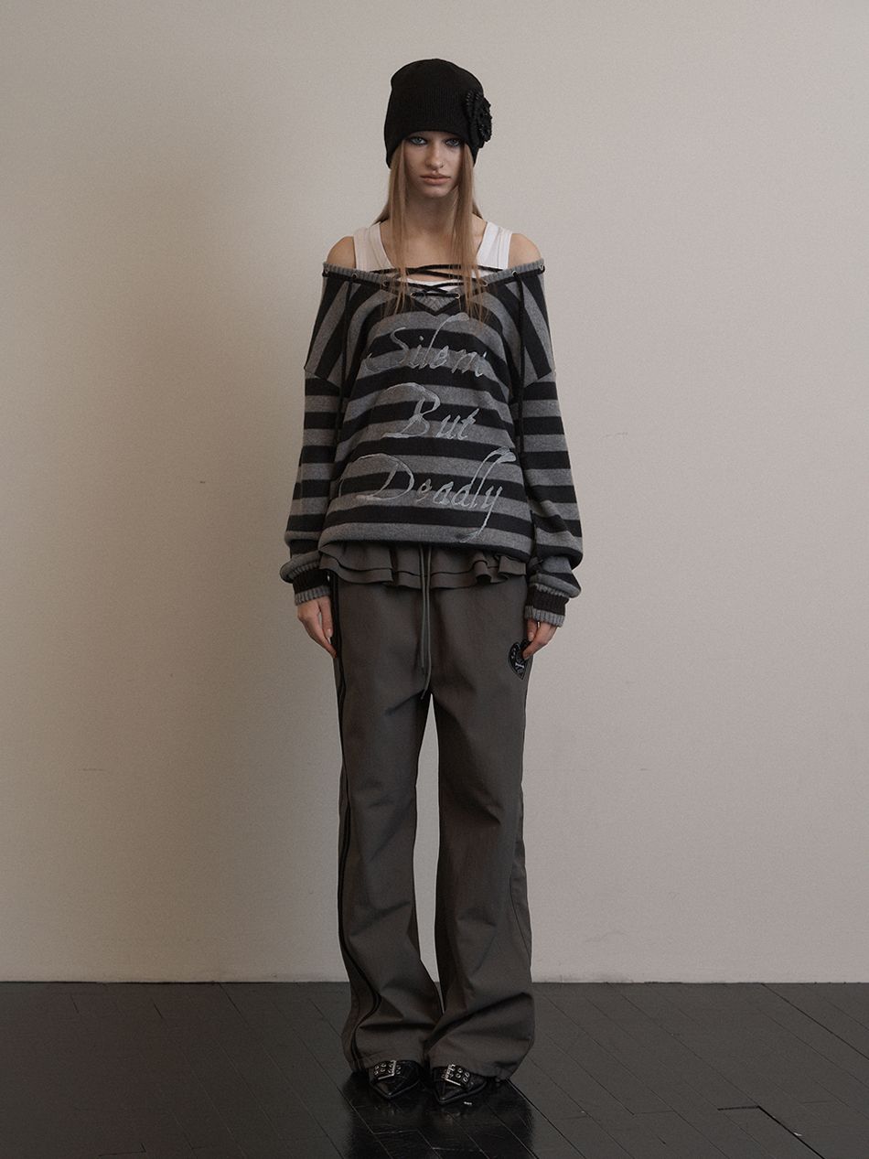 MUSINSA公式 | SETUPEXE STRIPE V-NECK MTM / BLACK