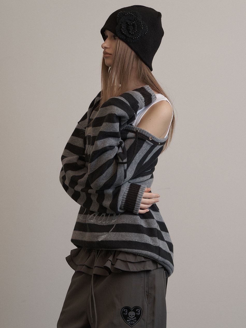 トップス SETUPEXE 33 STRIPE V-NECK TOP BLACK MUSINSA公式 | SETUPEXE STRIPE V-NECK MTM / BLACK