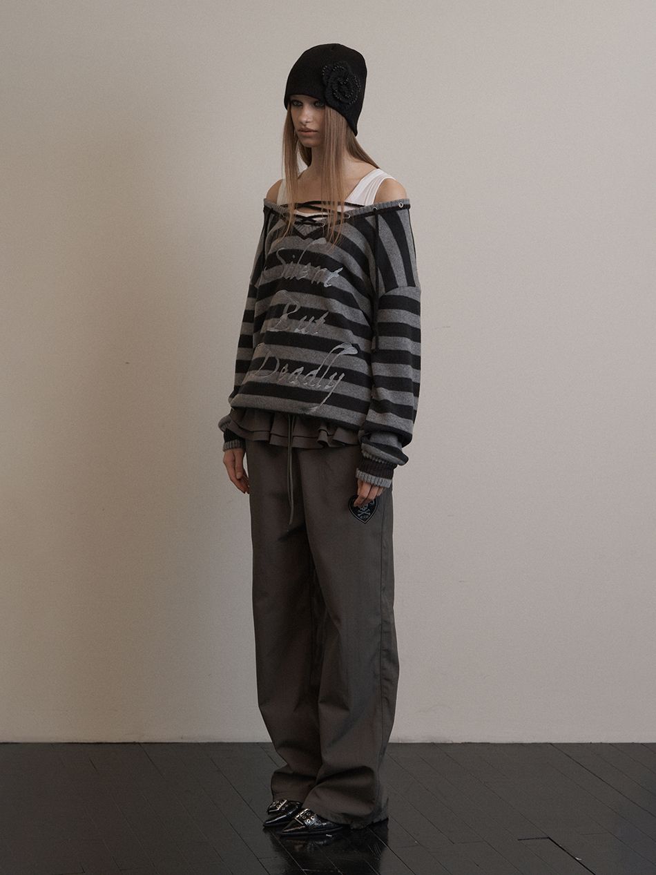 MUSINSA | SETUPEXE STRIPE V-NECK MTM / BLACK