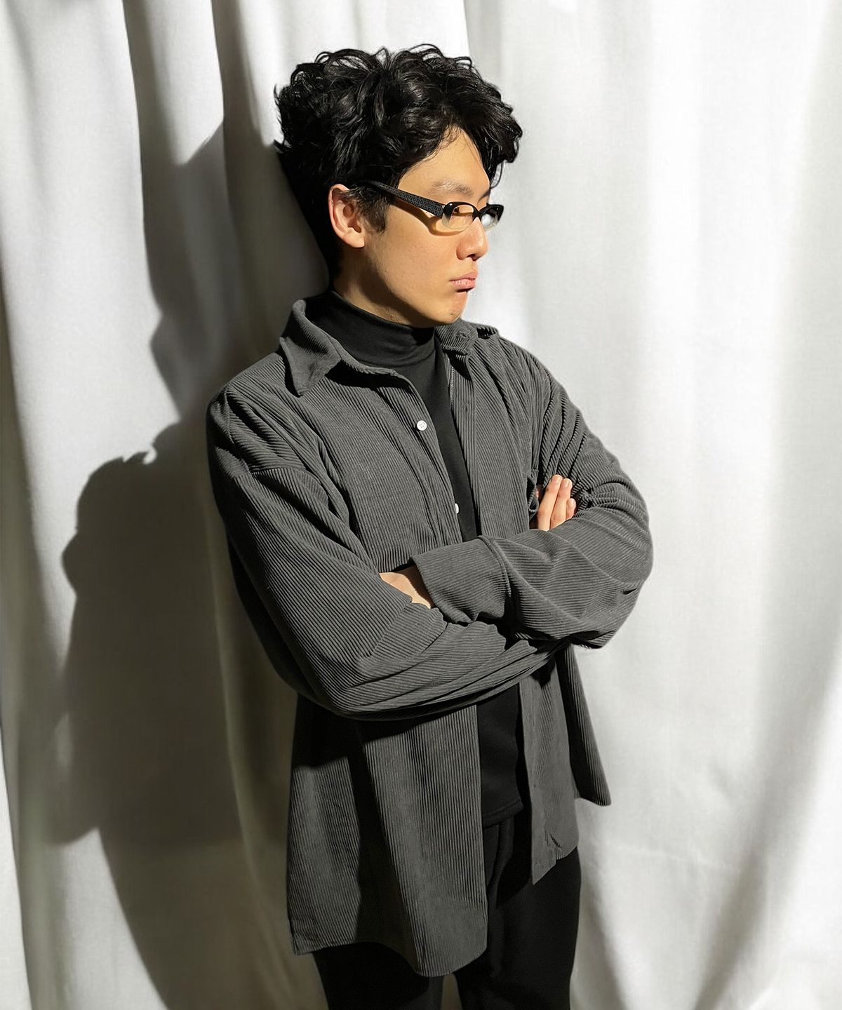 본슬리피(BORN SLIPPY) Soft Corduroy Oversize Shirts (Charcoal)