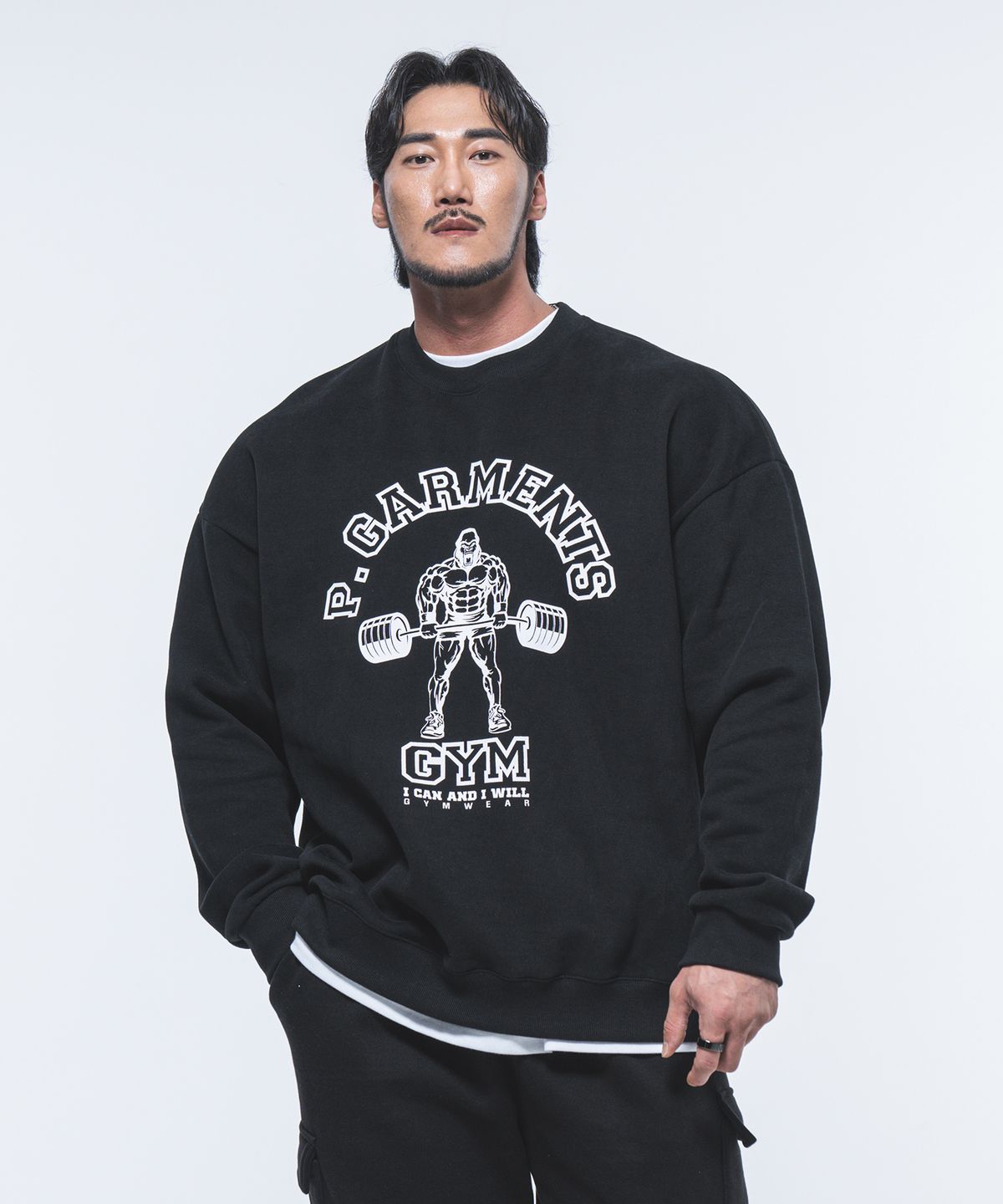 피지컬가먼츠(PHYSICAL GARMENTS) P2309 양기모 머슬고릴라 오버핏맨투맨  [2 COLOR]