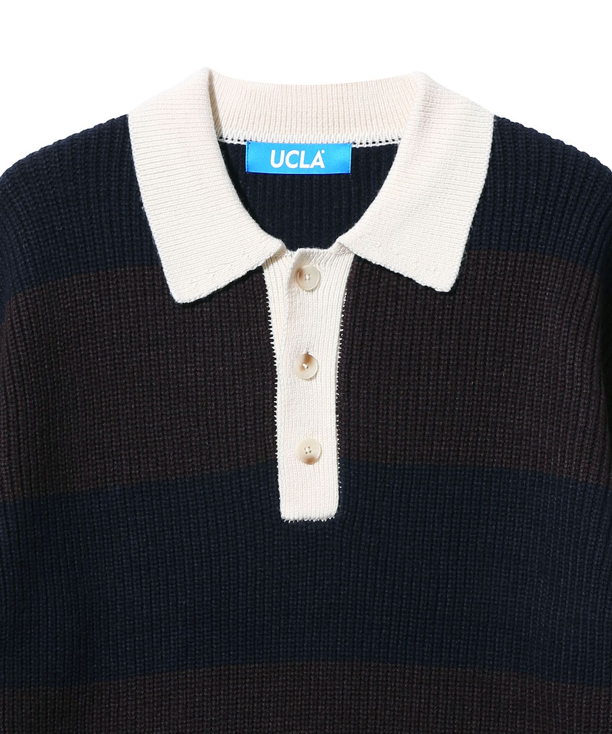 유씨엘에이(UCLA) 남녀공용 블럭 스트라이프 칼라 니트[NAVY](UAALK11)