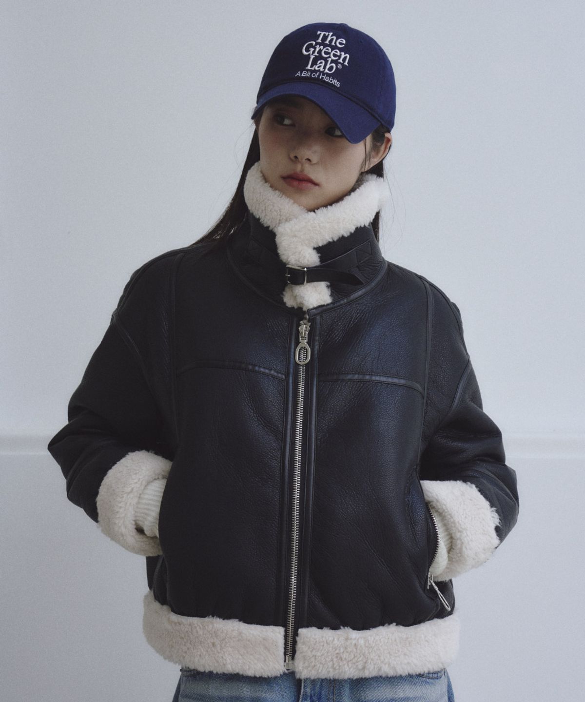 더그린랩(THE GREEN LAB) FAUX 퍼 하이넥 무스탕 쟈켓 [올 블랙]