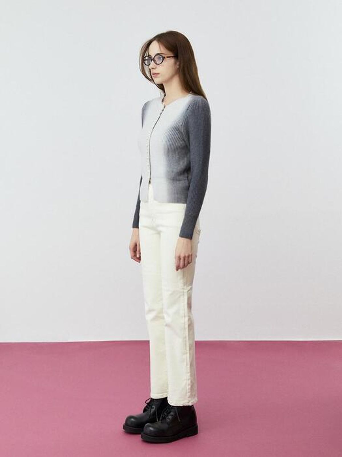 쿨키튼(KOOLKITTEN) Gradient Dye Pearl Buttons Cardigan (GRAY)
