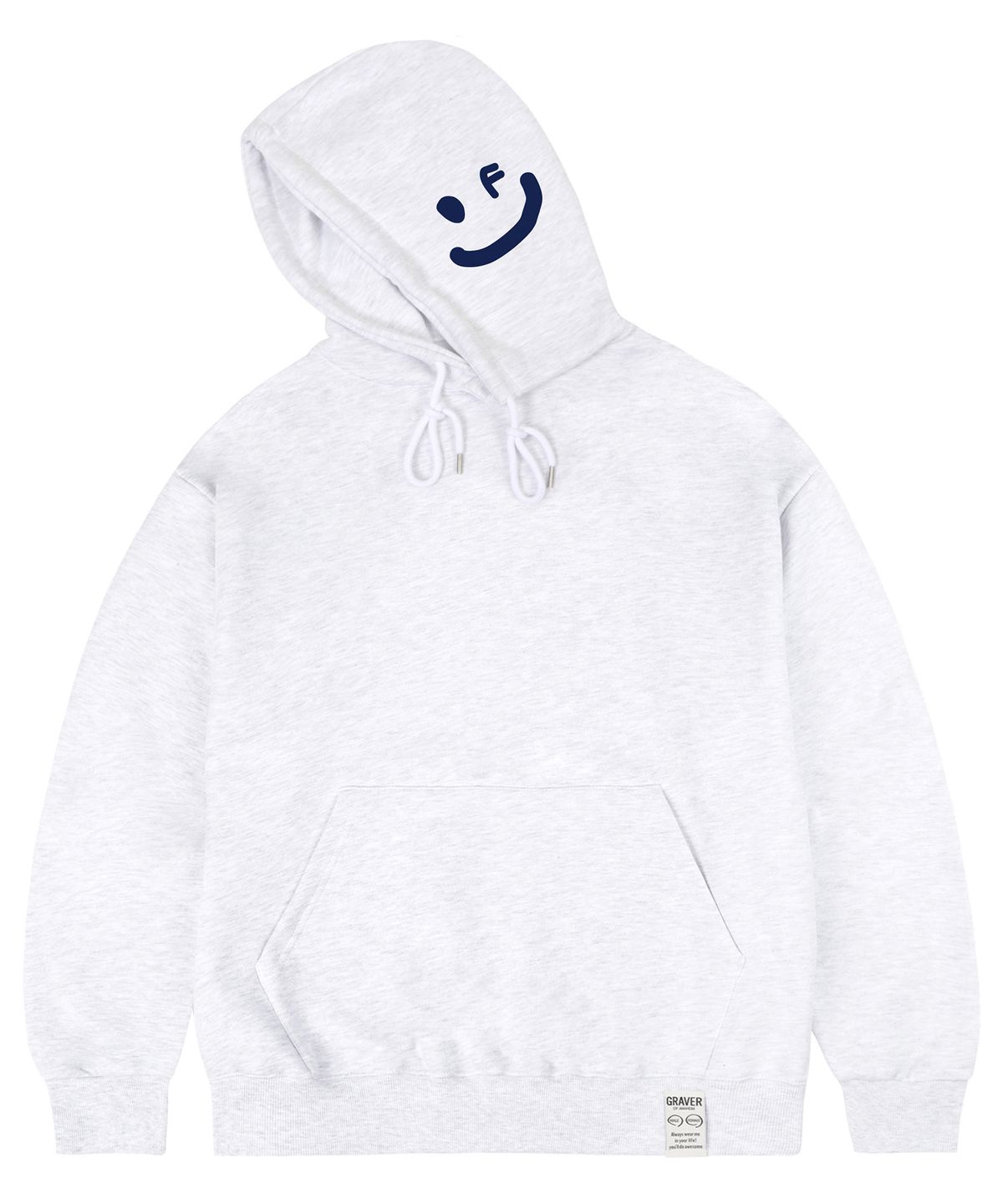 그레이버(GRAVER) [UNISEX]사이드 후드 드로잉스마일 후드티_멜란지화이트