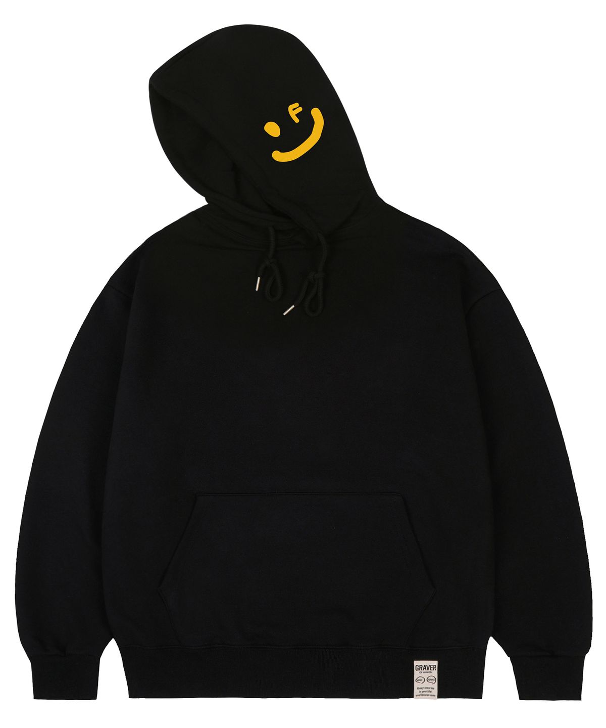 그레이버(GRAVER) [UNISEX]사이드 후드 드로잉스마일 후드티_블랙