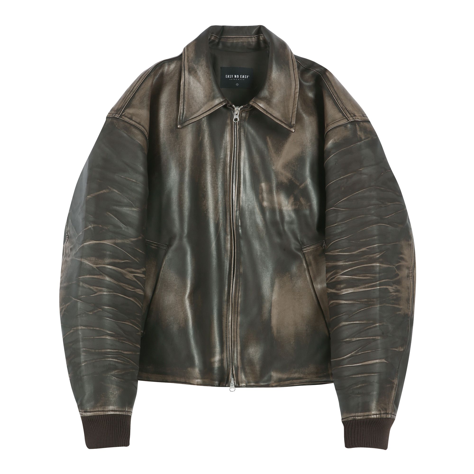 MUSINSA | SUPERSUB Vintage Track Biker Leather Jumper - Black