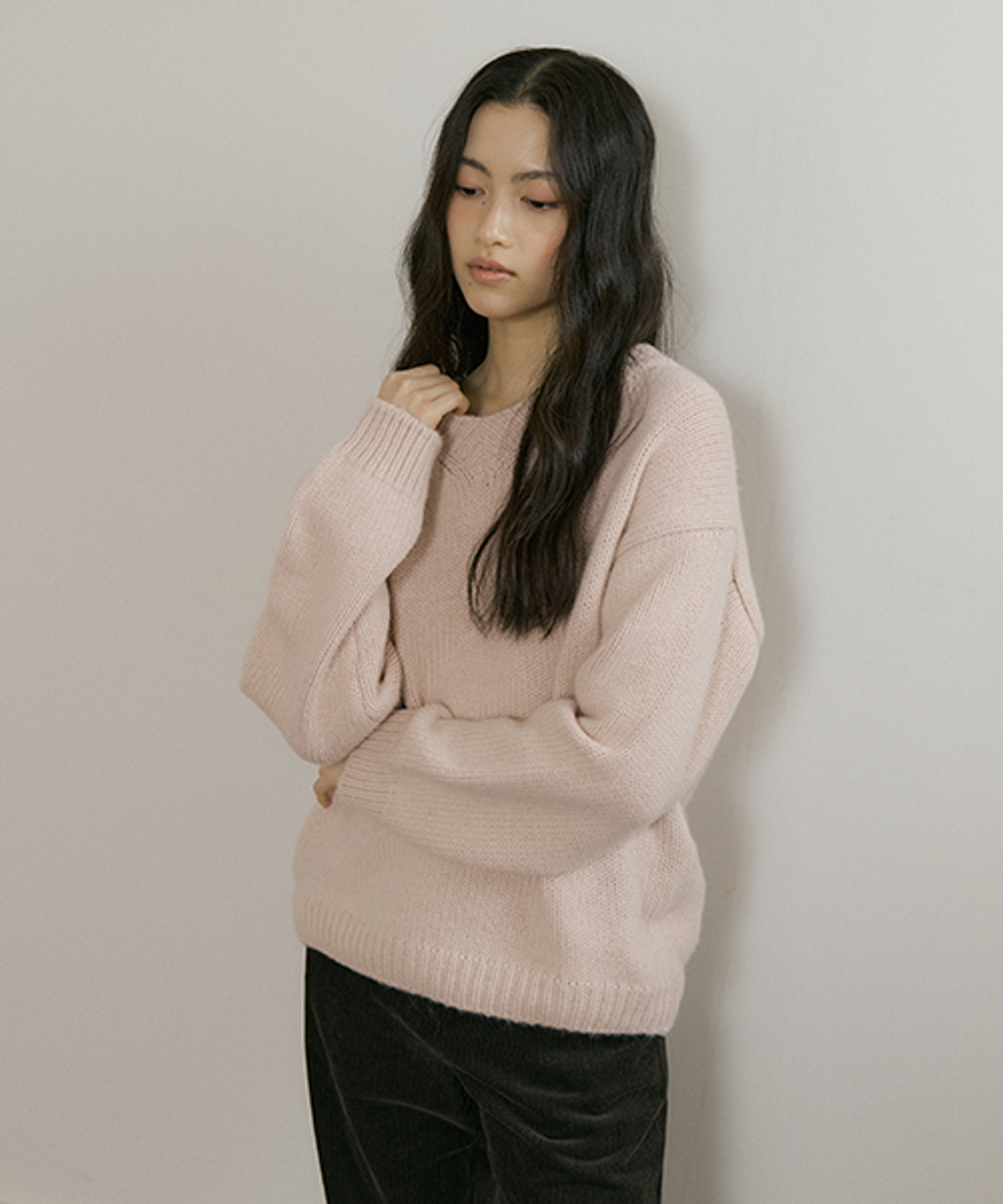링서울(LINGSEOUL) baby alpaca V-neck kint top-pink