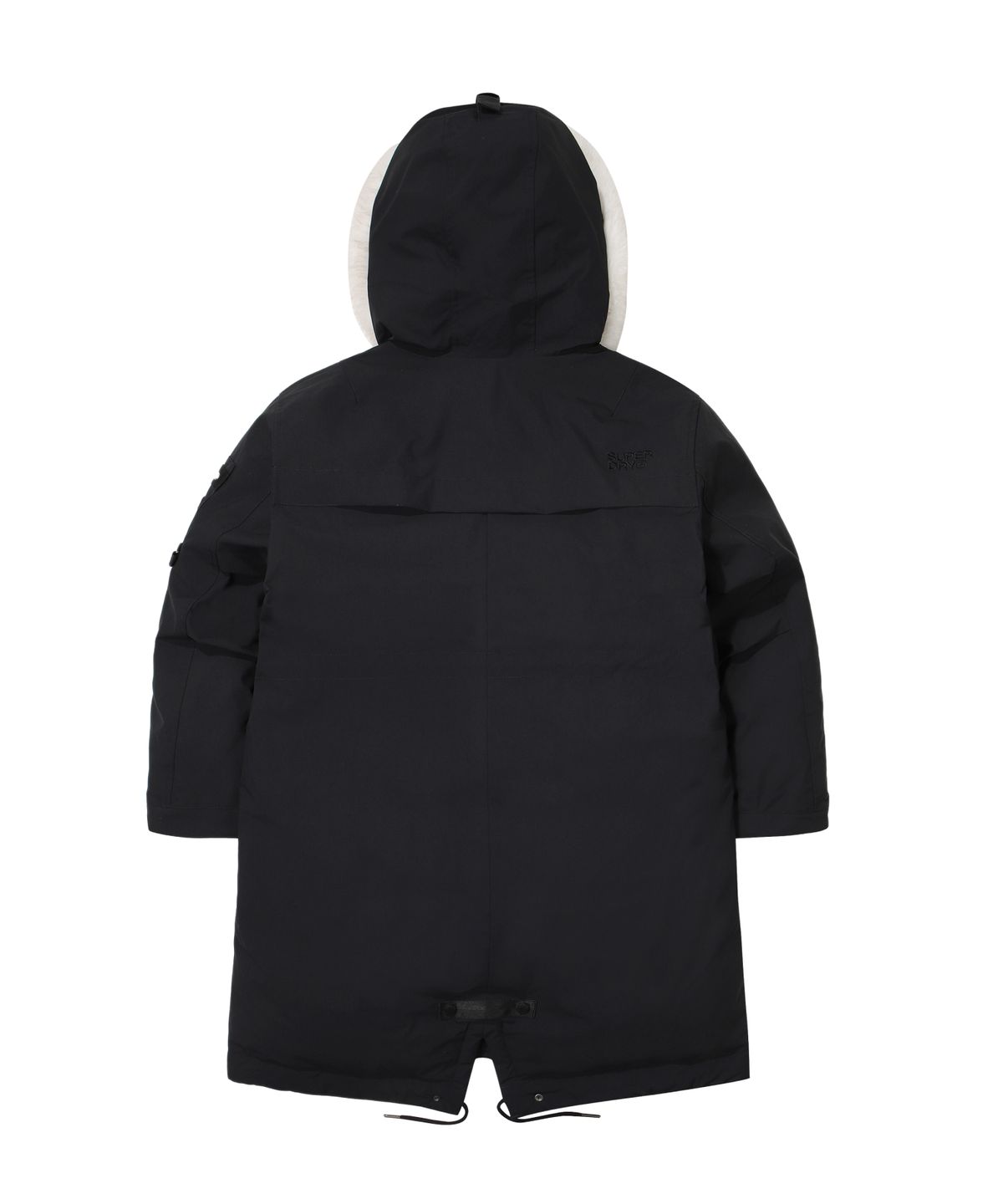 슈퍼드라이(SUPERDRY) W 피쉬테일 덕 다운 후드 롱파카 블랙
