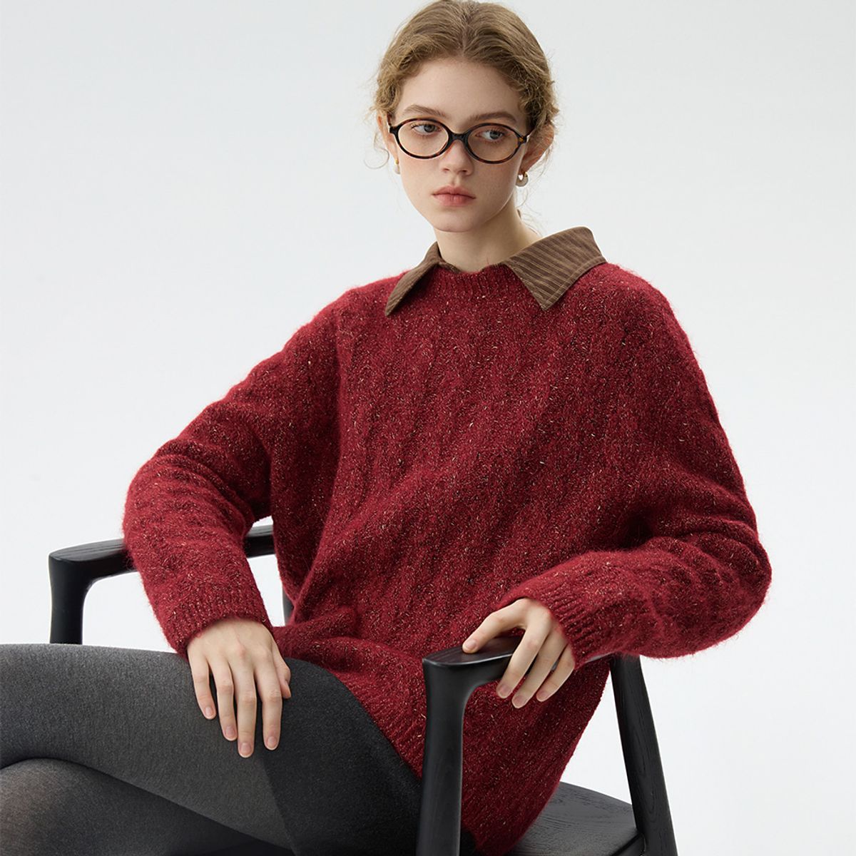 웬스데이딜라잇(WEDNESDAY DELIGHT) WD_Red cable pullover sweater