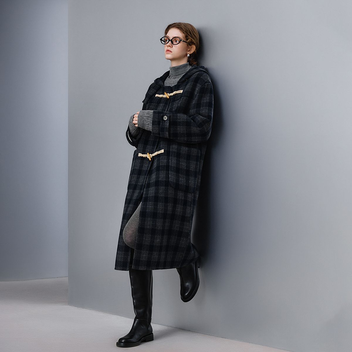 웬스데이딜라잇(WEDNESDAY DELIGHT) WD_Plaid horn button woolen coat