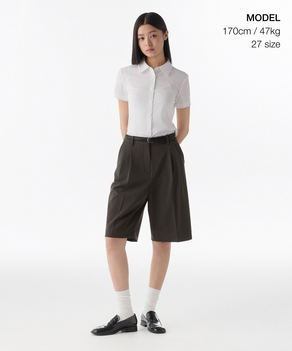 무신사 스탠다드 우먼(MUSINSA STANDARD WOMAN) 우먼즈 와이드 버뮤다 하프 슬랙스 [반다이크 브라운]