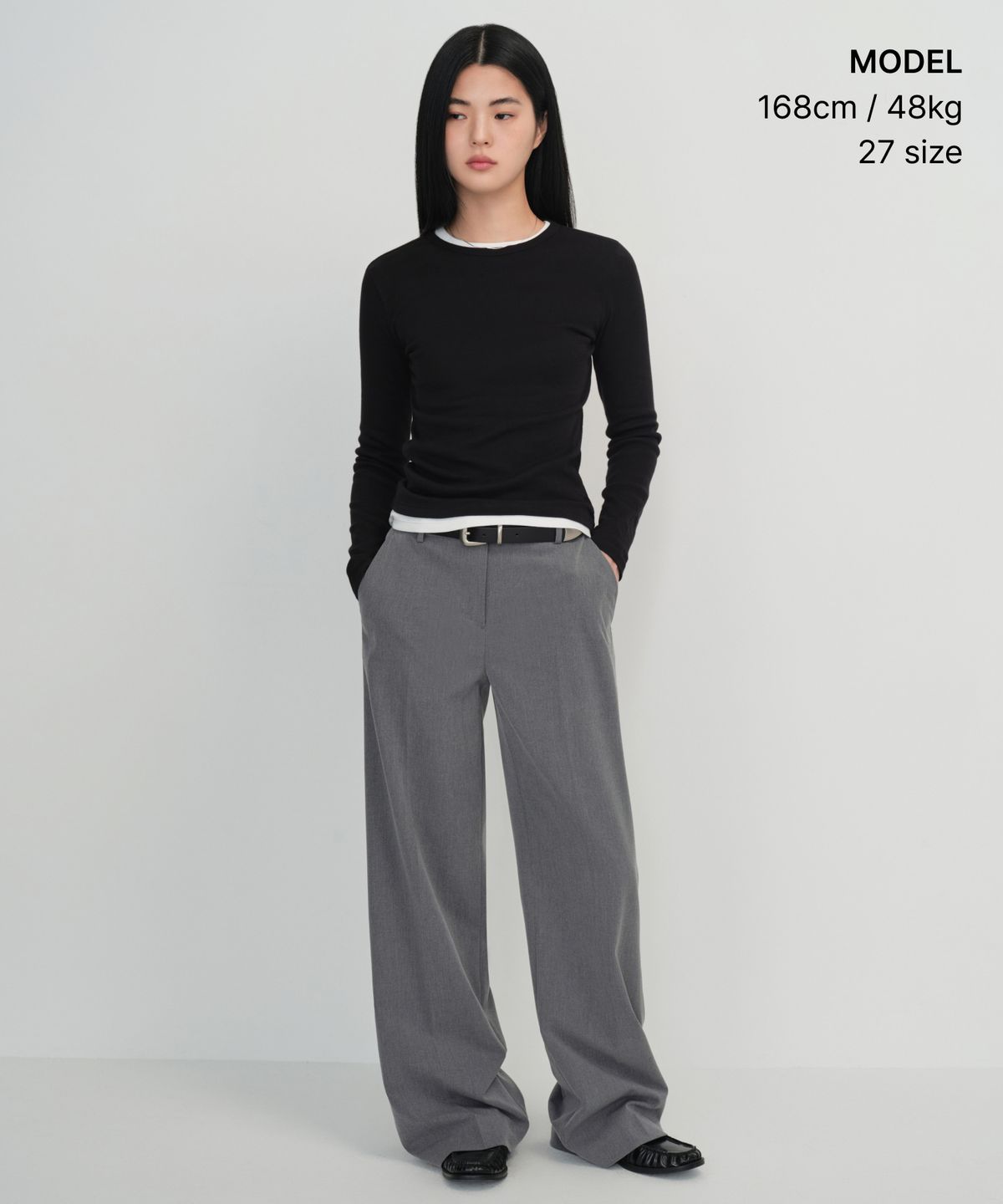 무신사 스탠다드 우먼(MUSINSA STANDARD WOMAN) 우먼즈 와이드 히든 밴딩 슬랙스 [멜란지 그레이]