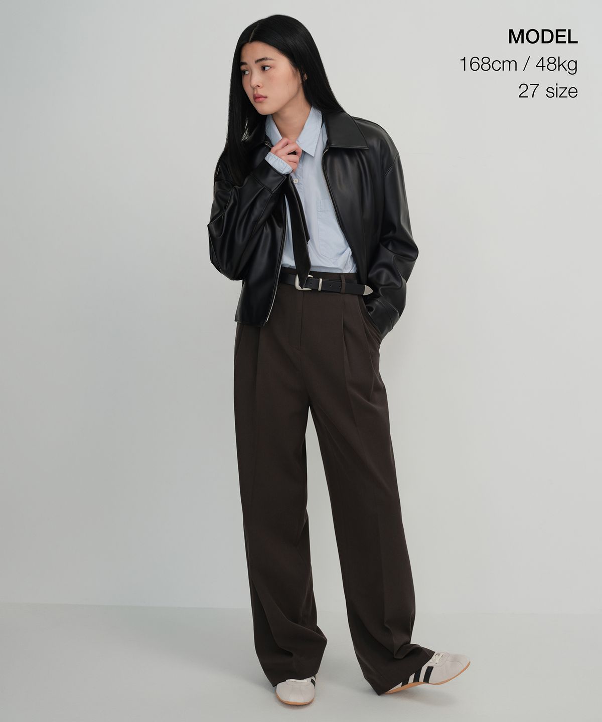 무신사 스탠다드 우먼(MUSINSA STANDARD WOMAN) 우먼즈 하이 웨이스트 와이드 히든 밴딩 슬랙스 [다크 브라운]