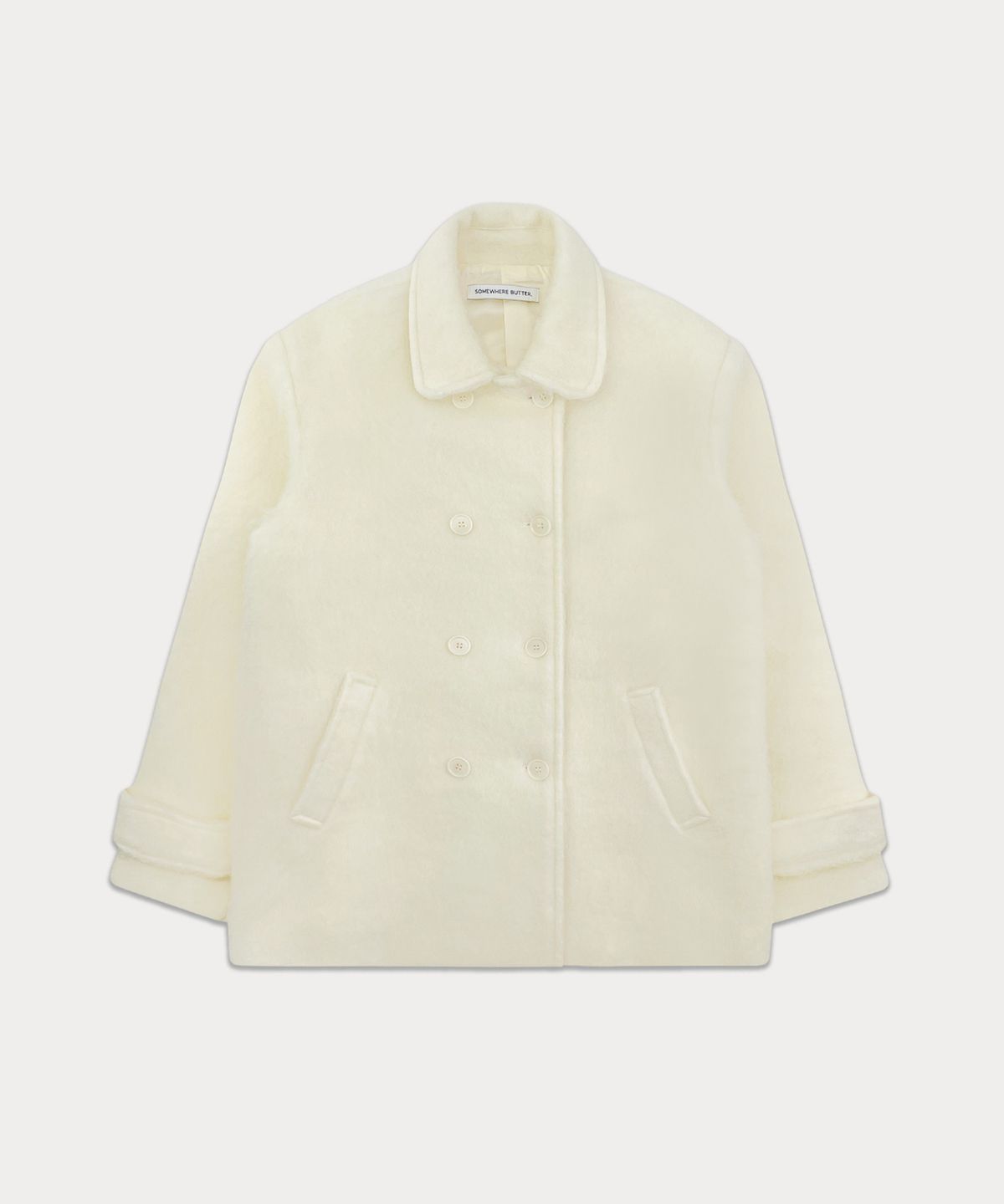 썸웨어버터(SOMEWHEREBUTTER) Hairy Wool Half Coat - Ivory