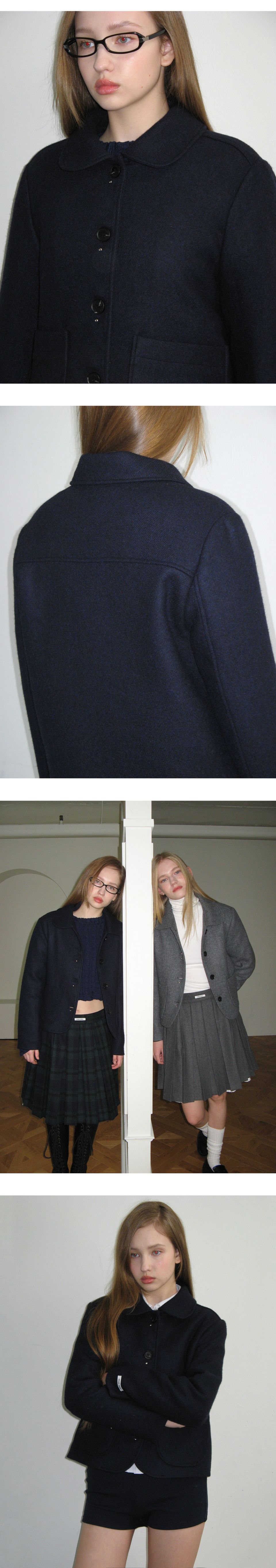 R　CRANK Studded Wool Short Coat_Navy MUSINSA | CRANK Studded Wool Short Coat_Navy