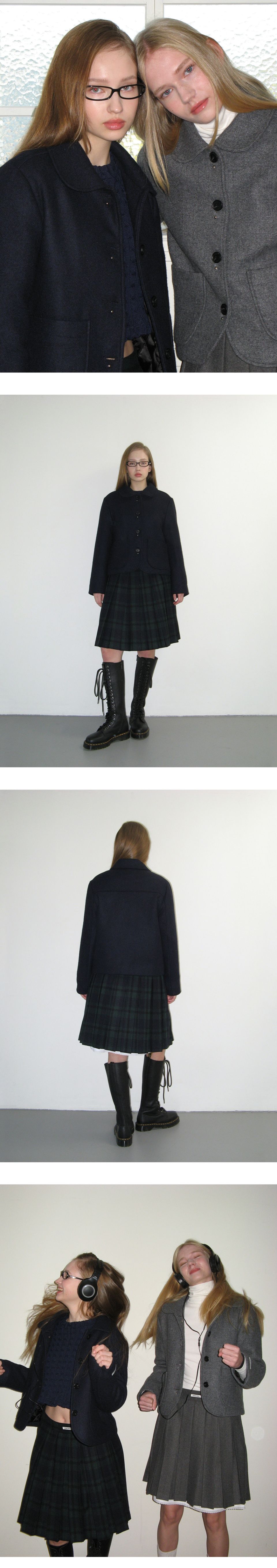 R　CRANK Studded Wool Short Coat_Navy MUSINSA | CRANK Studded Wool Short Coat_Navy