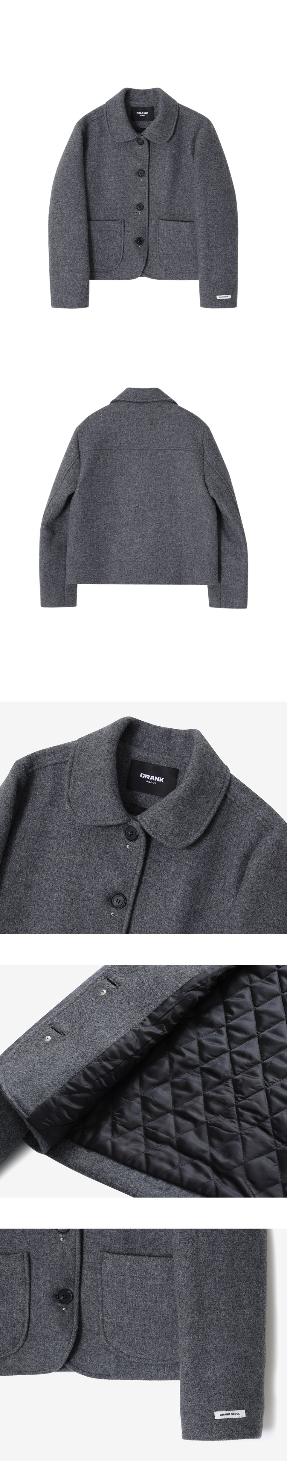 MUSINSA公式 | CRANK Studded Wool Short Coat_Gray