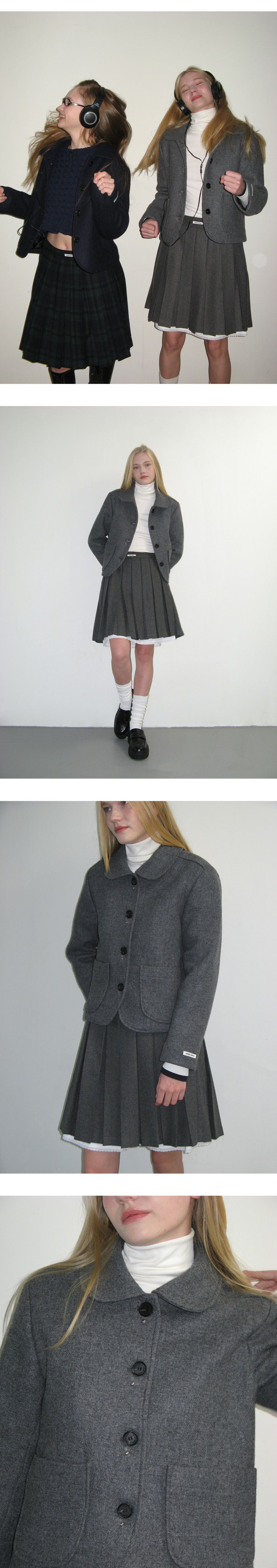 MUSINSA公式 | CRANK Studded Wool Short Coat_Gray