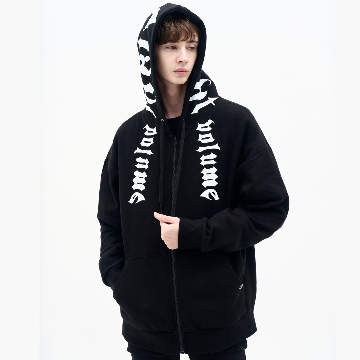 에잇볼륨(EIGHTVOLUME) EV 랩 어라운드 프라이드 오버핏 후드집업 (블랙)(기모)