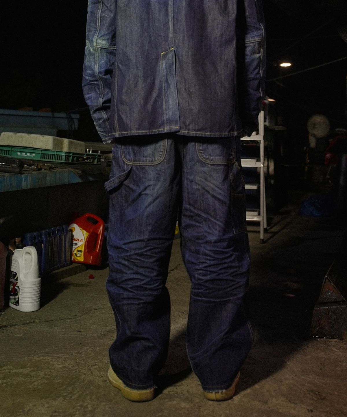 디키즈(DICKIES) X 떠그클럽 더블니 워시드 데님 팬츠 Blue