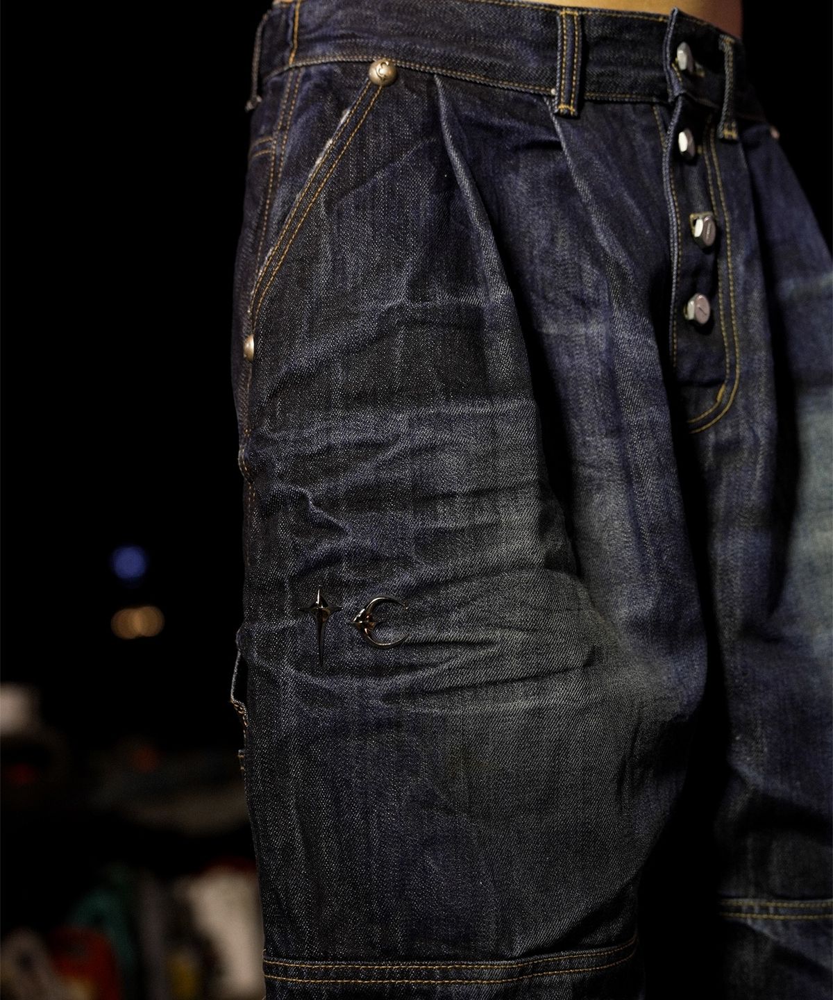 디키즈(DICKIES) X 떠그클럽 더블니 워시드 데님 팬츠 Blue