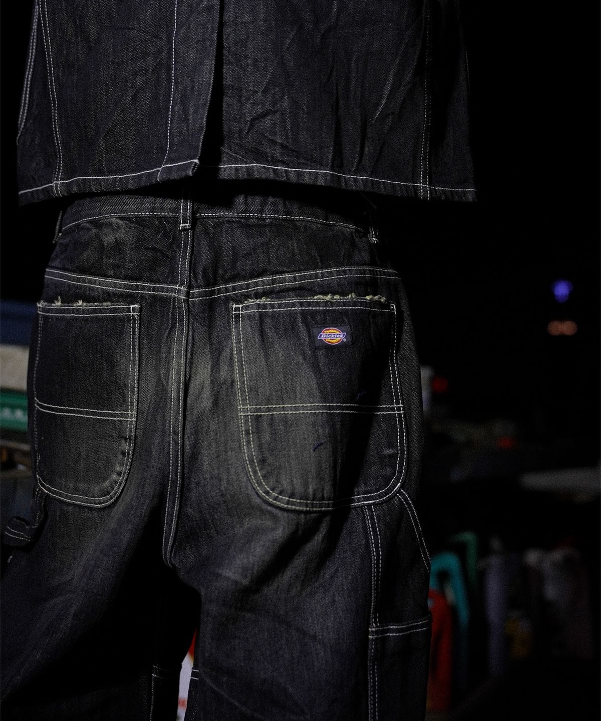 디키즈(DICKIES) X 떠그클럽 더블니 워시드 데님 팬츠 Black