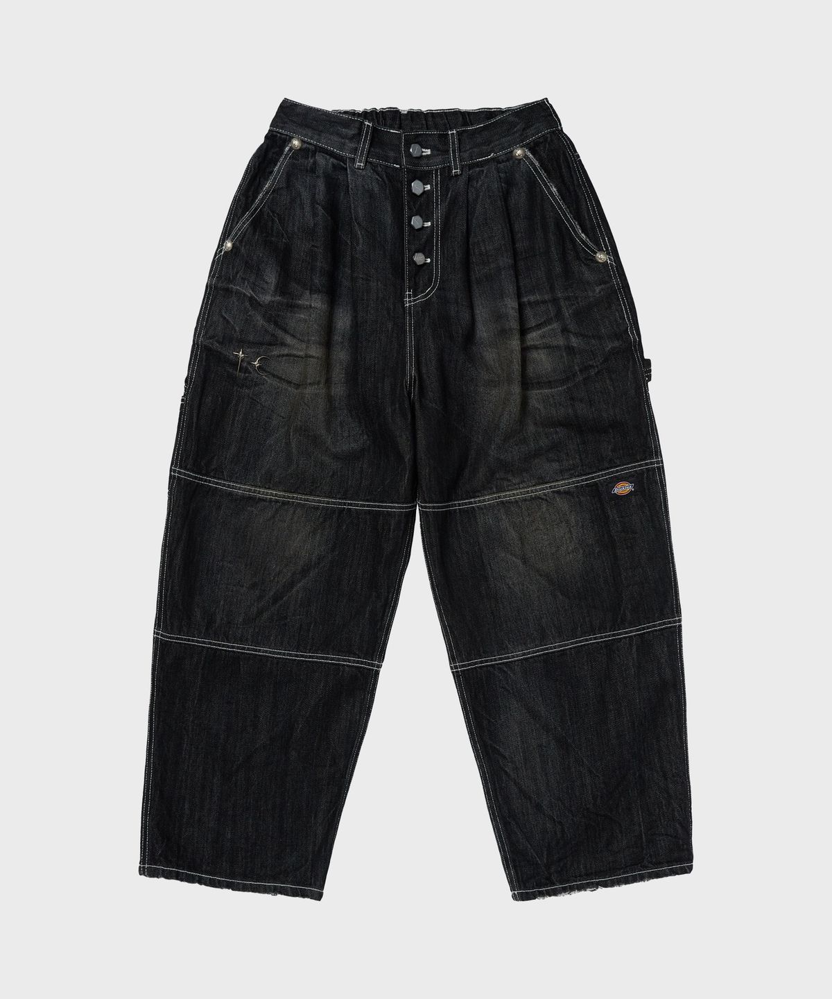 디키즈(DICKIES) X 떠그클럽 더블니 워시드 데님 팬츠 Black
