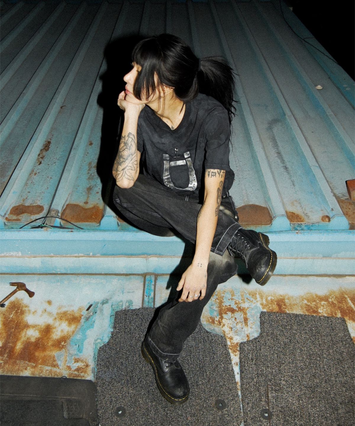 디키즈(DICKIES) X 떠그클럽 워시드 데님 팬츠 Black