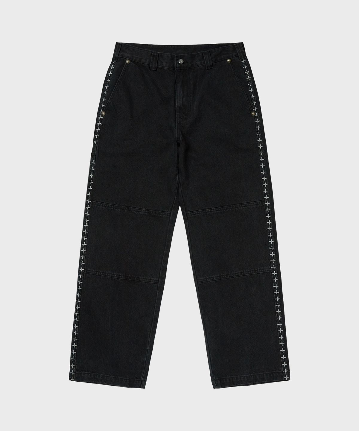 디키즈(DICKIES) X 떠그클럽 크로스 스티치 더블니 팬츠 Black