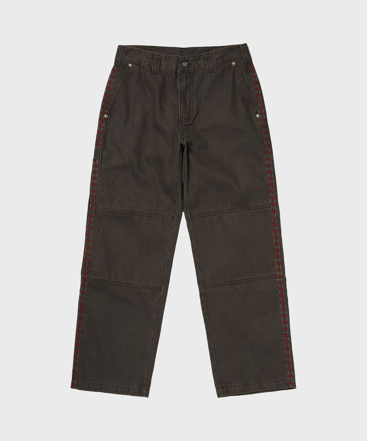 디키즈(DICKIES) X 떠그클럽 크로스 스티치 더블니 팬츠 Brown