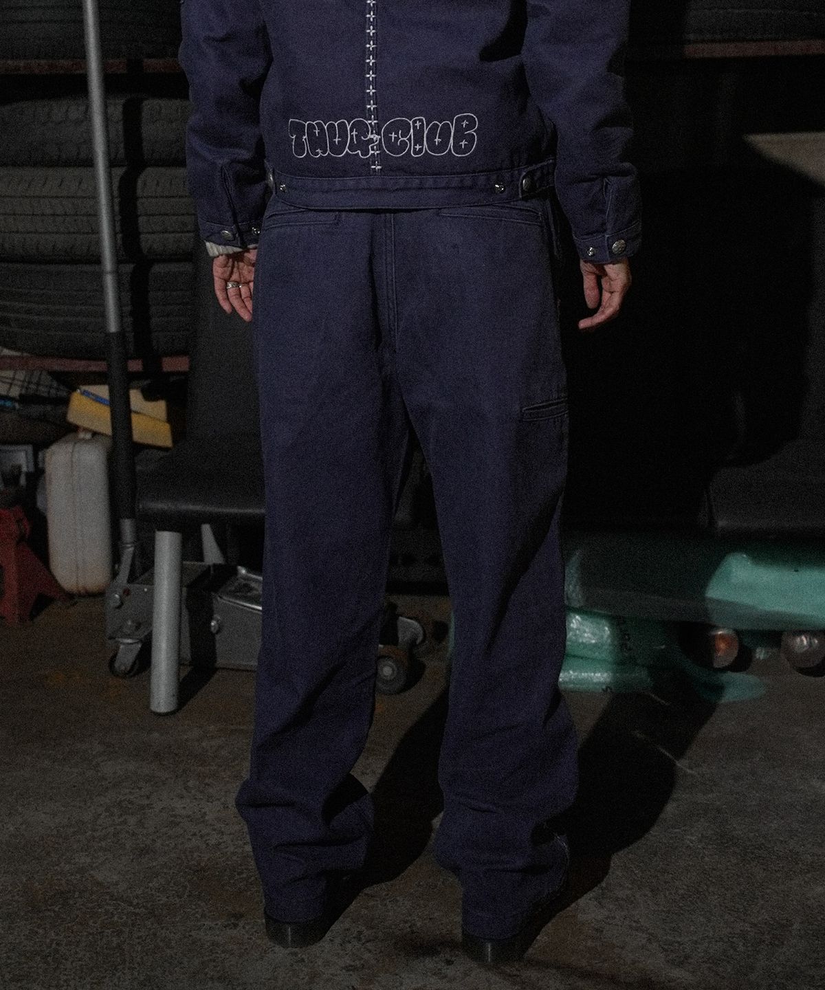 디키즈(DICKIES) X 떠그클럽 크로스 스티치 더블니 팬츠 Navy