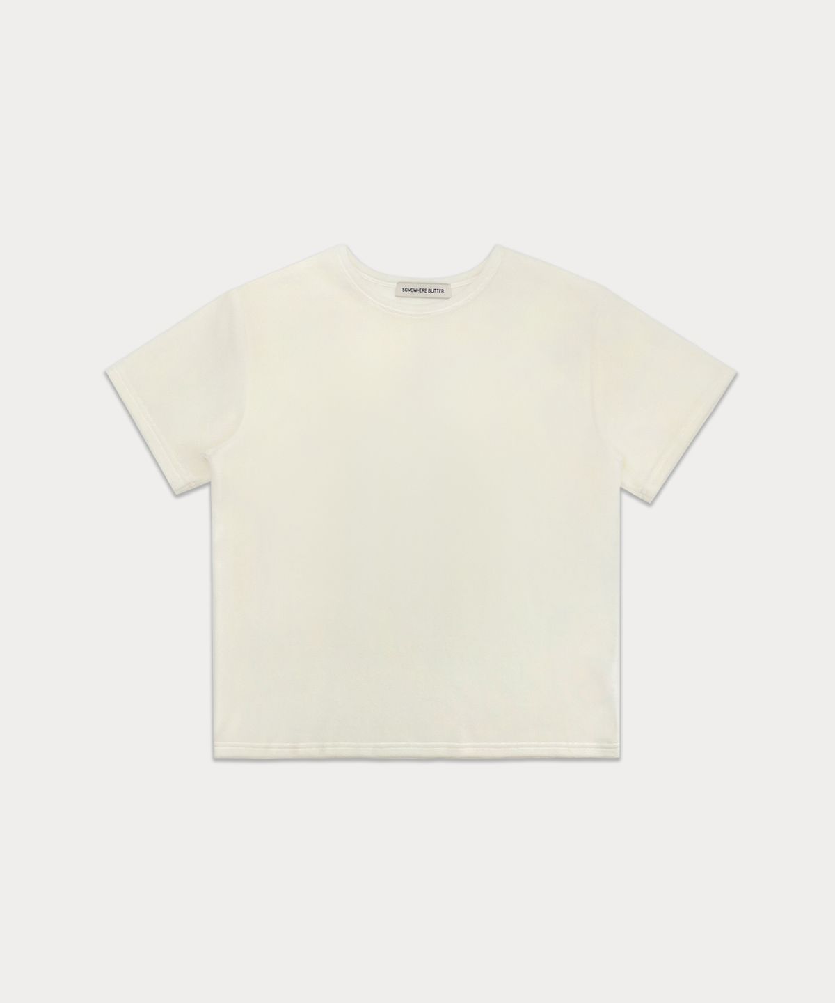썸웨어버터(SOMEWHEREBUTTER) Velour Lettering Top - Ivory