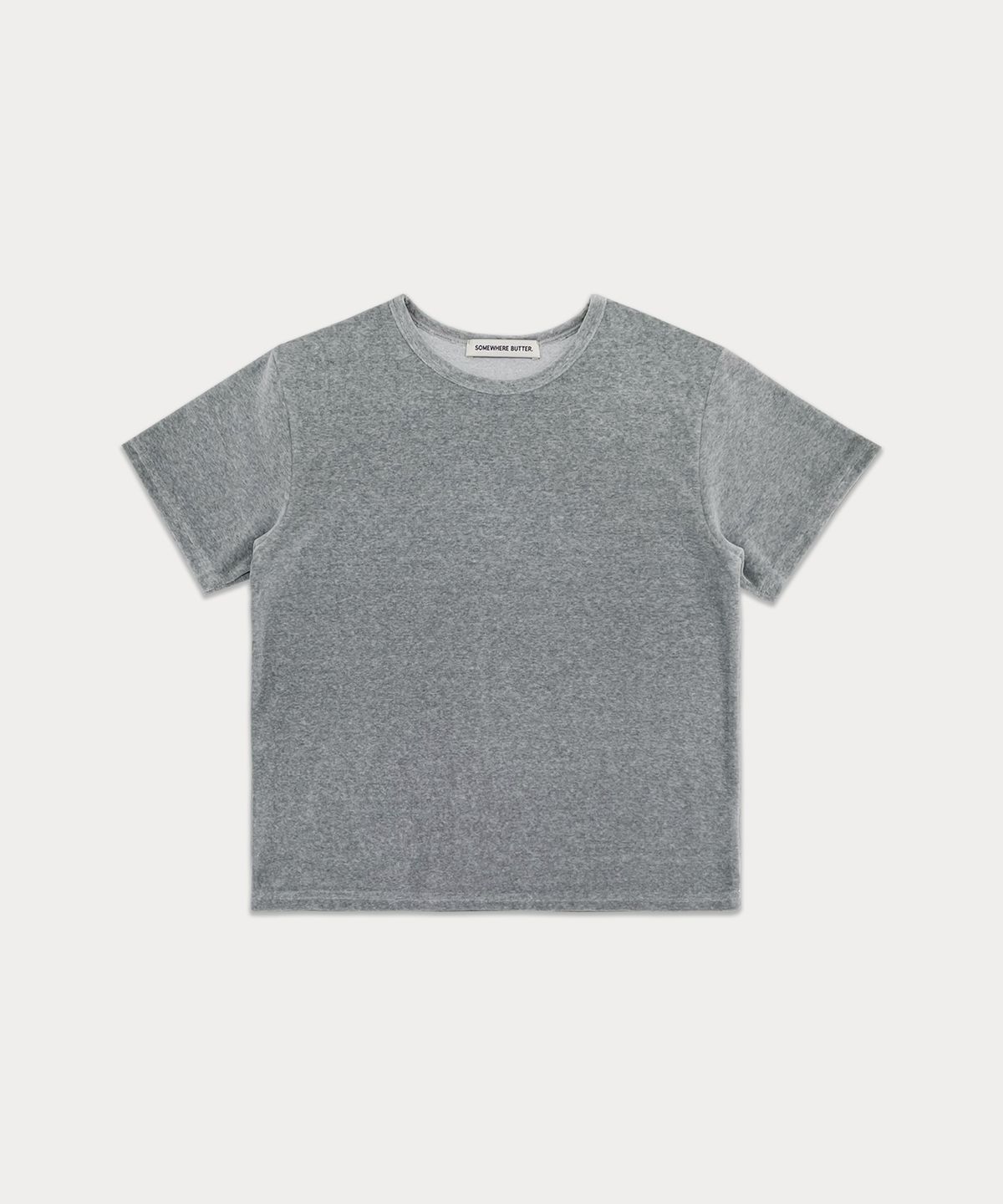 썸웨어버터(SOMEWHEREBUTTER) Velour Lettering Top - Grey