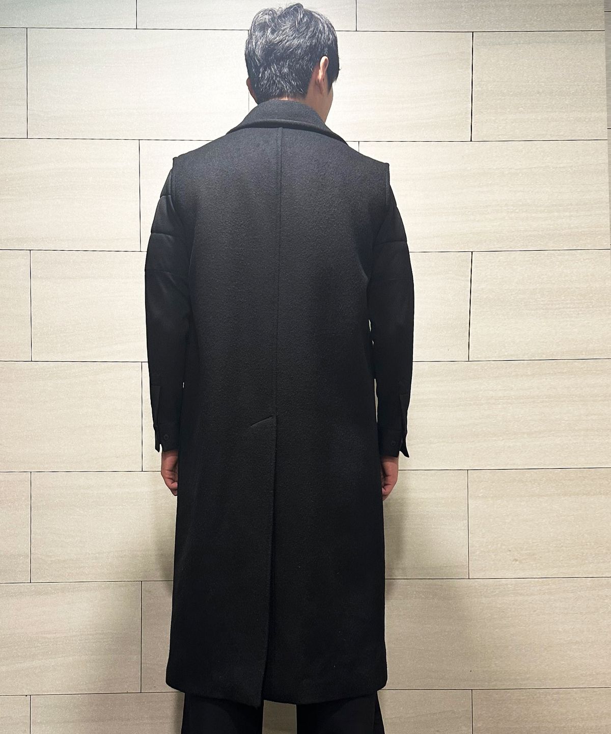 범(BEOM) 더블플라켓 베스트 롱 코트 (블랙)