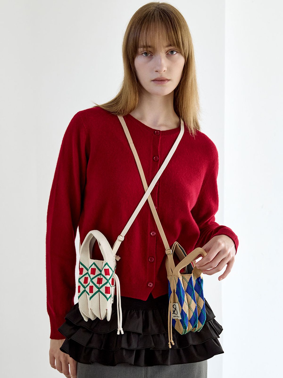 조셉앤스테이시(JOSEPH&STACEY) Lucky Pleats Knit Mini Cross Pattern (ALL)