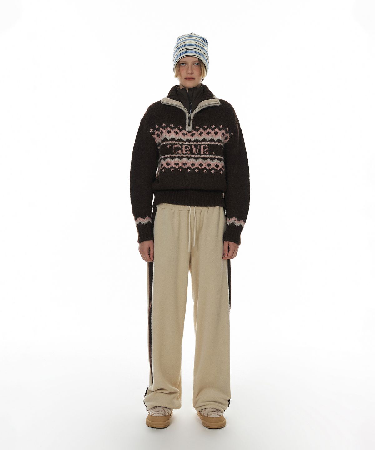 그로브(GROVE) GRVR NORDIC HALF ZIP-UP KNIT_BROWN