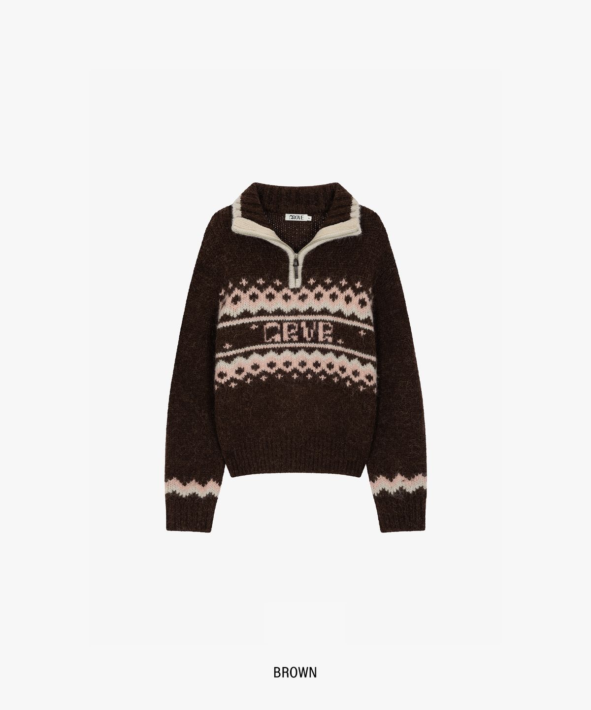 그로브(GROVE) GRVR NORDIC HALF ZIP-UP KNIT_BROWN
