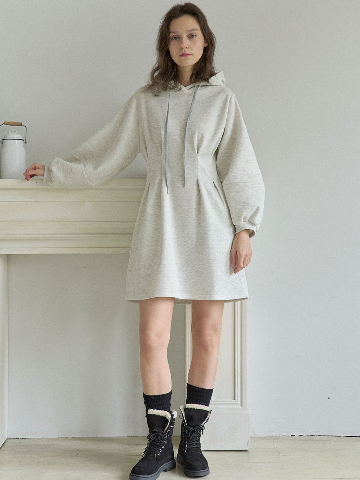 아방(AVANT-G) Hood Fit and Flare Mini Dress - OATMEAL(기모)