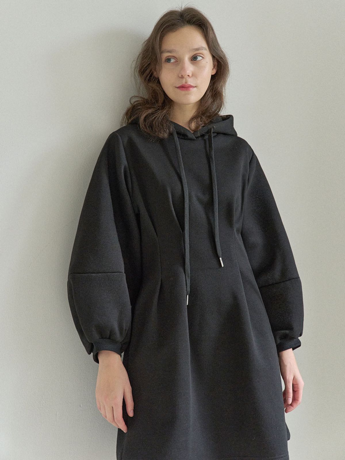 아방(AVANT-G) Hood Fit and Flare Mini Dress - BLACK( 기모)