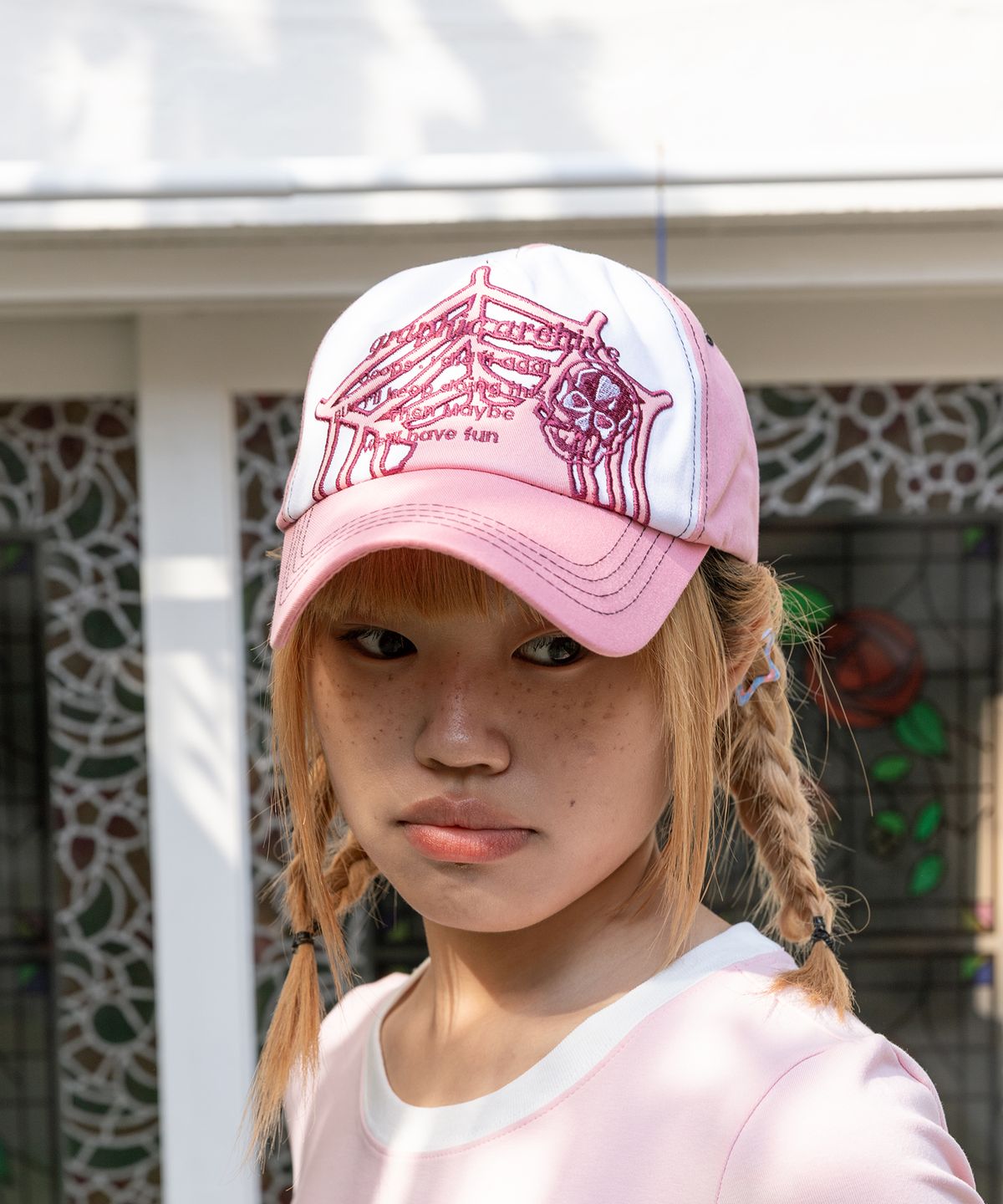 미스룰즈(MISSLULZ) Graphic Applique Ball Cap Pink